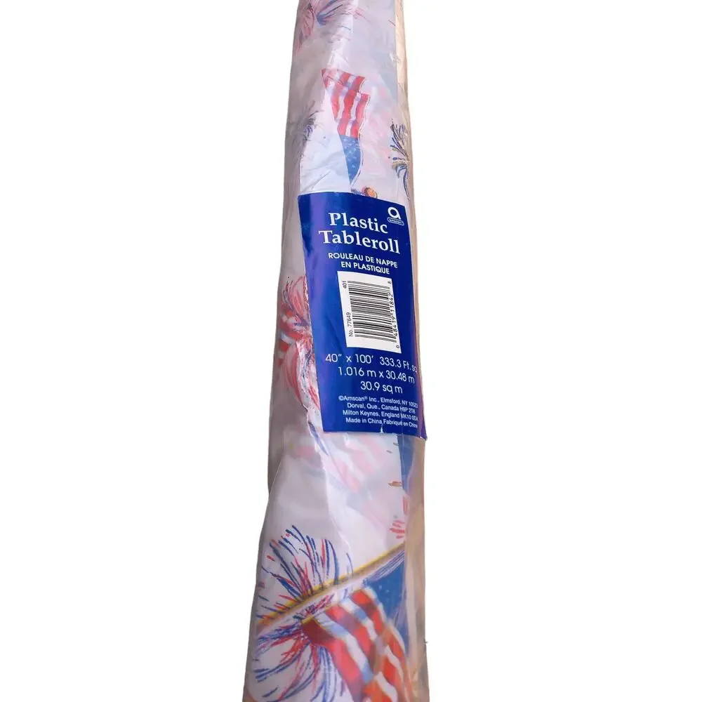 Vintage Amscan Patriotic Table Roll 40x100 Plastic Tablecloth